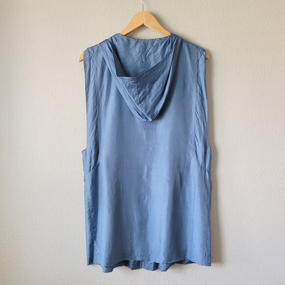 Vintage Blue Silk Hooded Zip Dress, Sleeveless Loose Fit Cover-Up/Size M - Picture 6 of 7